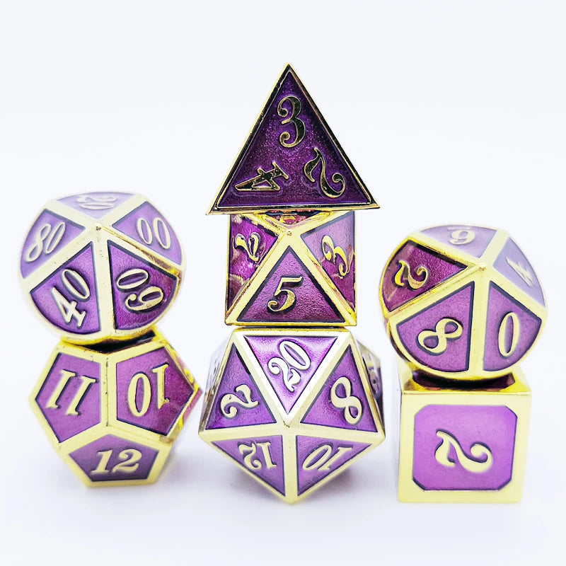 Engraved Metal Polyhedral Dice Set – 16 Colours to Choose From