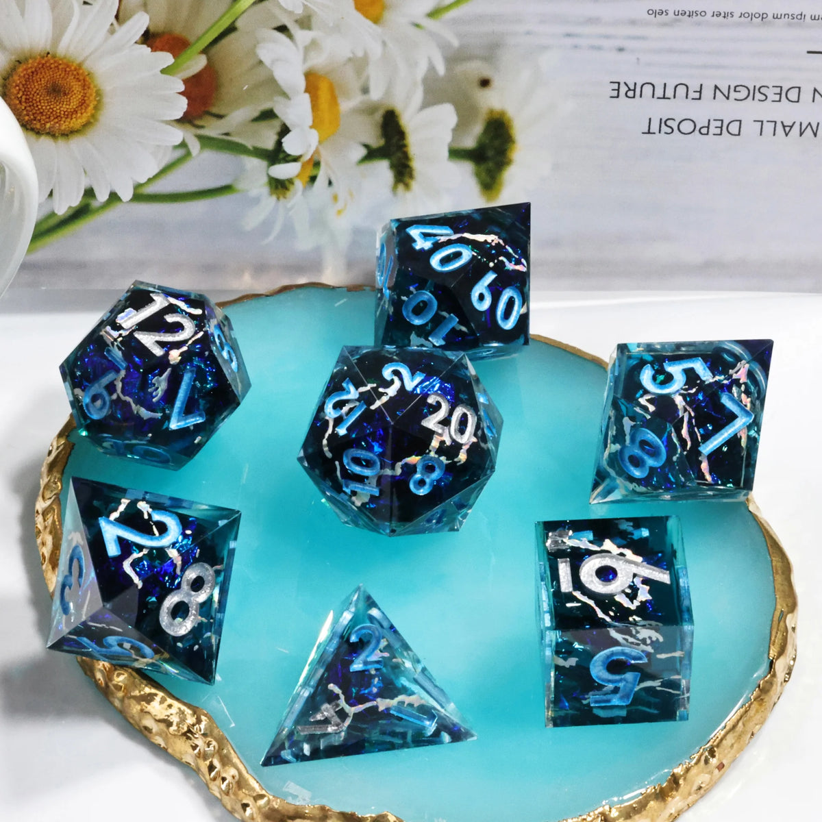 Lightning Resin Dice Set – 2 Colours to Choose From