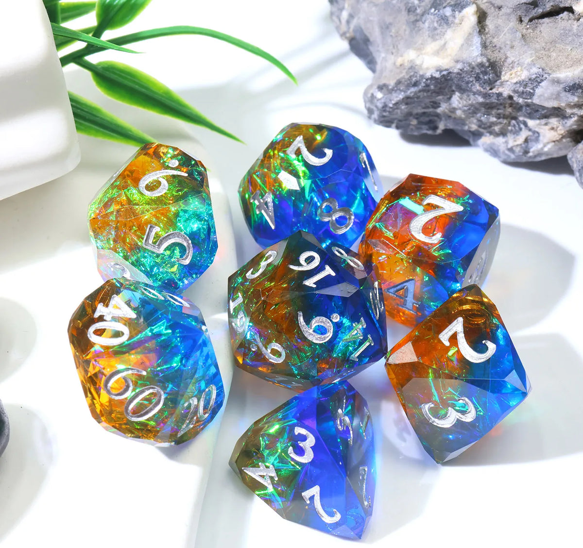HexHoard Aurora Resin Dice Set - 7 Piece – 5 Colours to Choose From