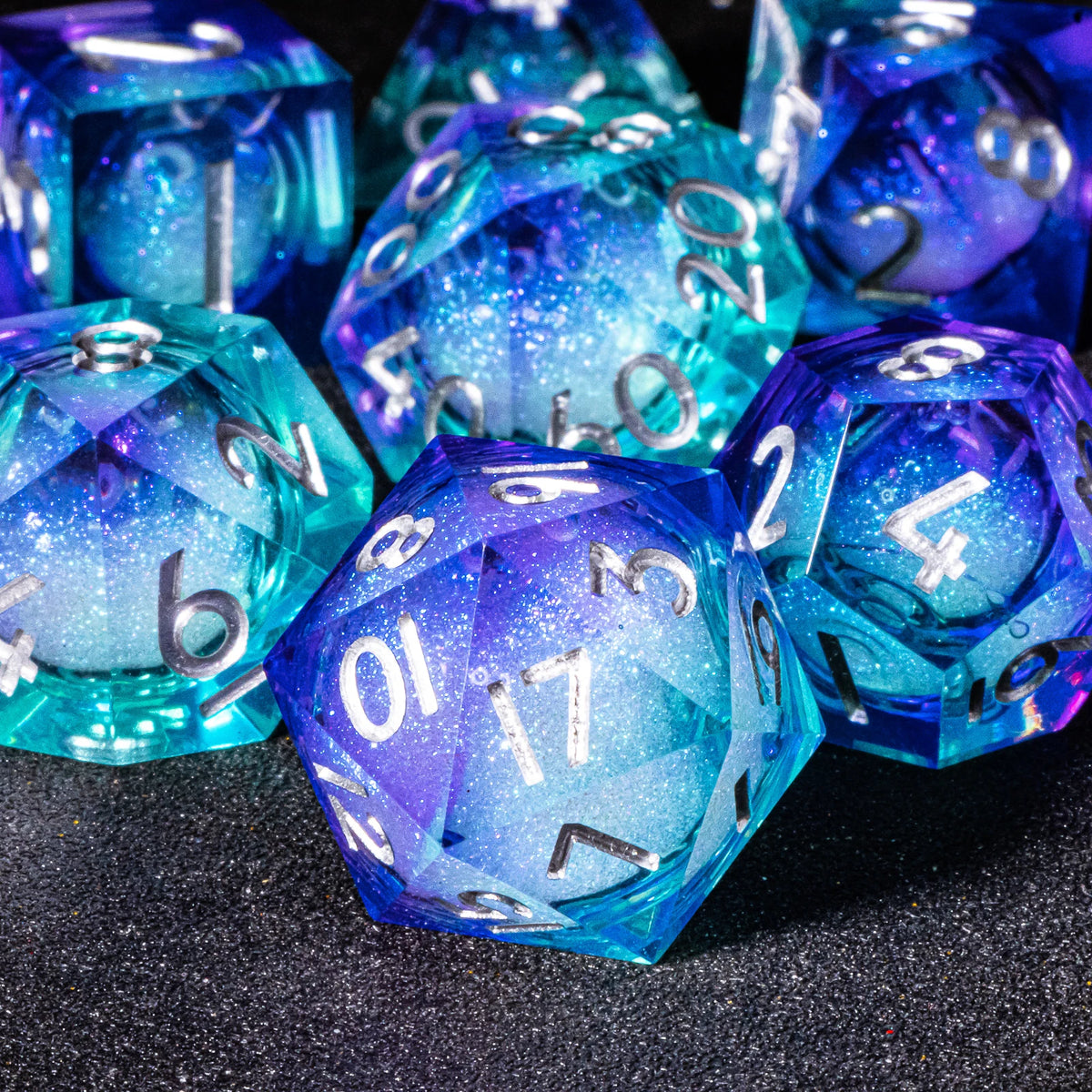 Galaxy Liquid Core Dice Set – Swirling Universe in Every Roll – 24 Colours to Choose From