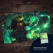 Dark Fantasy Frog Wizard TCG Playmat Magic Card Mat with Stitched Edge Non-Slip Durable Tabletop Playmat Board Game Mat for TCG