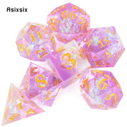 7 Pcs Pink Resin Golden Number Sharp Edge Dice Polyhedral Dice Suitable for Role-Playing RPG    Board Game