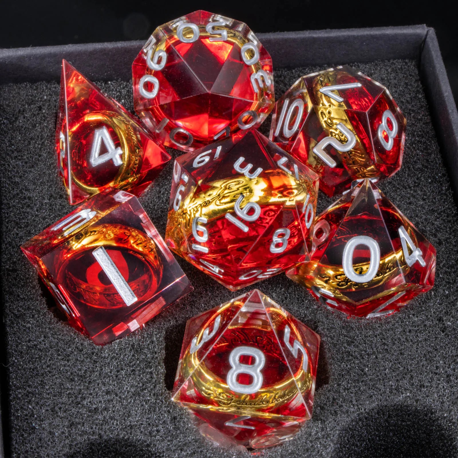 Magic Lord Rings Dice Set, 7Pcs Dungeon Dragon DnD Dice, Resin LOTR D&D Dice Set for Role Playing Game, D and D Sharp Edge Dice