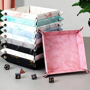 Dice Tray Leather Dice Tower for DND MTG Dices Storage Board Game Accessories Foldable Desktop Storage Box Shaped Square Hard
