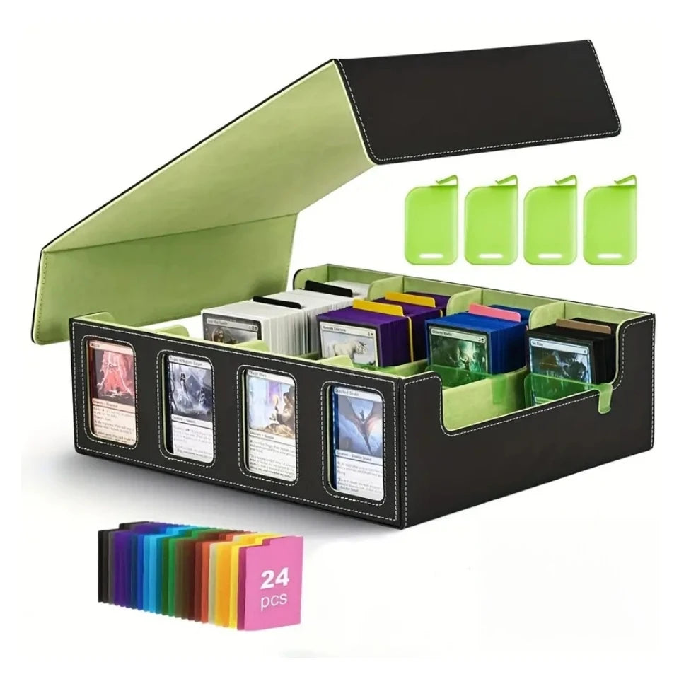 Trading Card Storage Box for 3000+ Cards With Display Windows, Premium Game Card Storage Box With Card Supporters & Divider