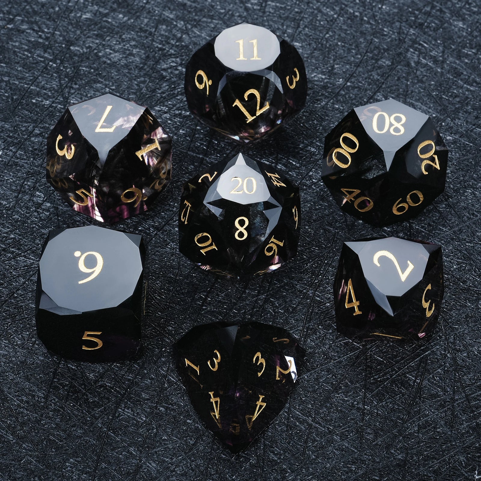 1-7pcs DND Fantasy Blue Glass Gemstone Dice Set Multi-sided Polyhedral Dice Golden Word Dice for D&D Game COC Role Playing RPG
