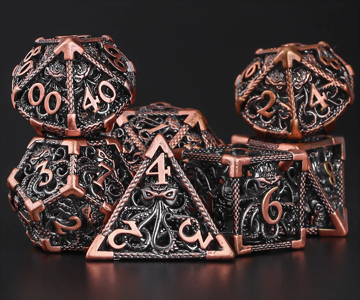 Antique Hollow Metal RPG Dice Set - Design 14