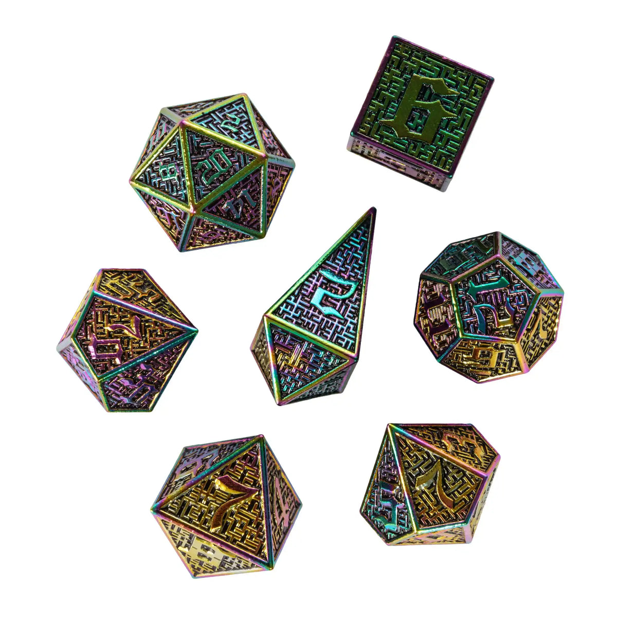 Antique Metal RPG Dice Set - Design 14