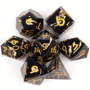 7 Pcs Black Golden Stripe Resin Golden Number Sharp Edge Dice Polyhedral Dice Suitable for Role-Playing RPG Board Game