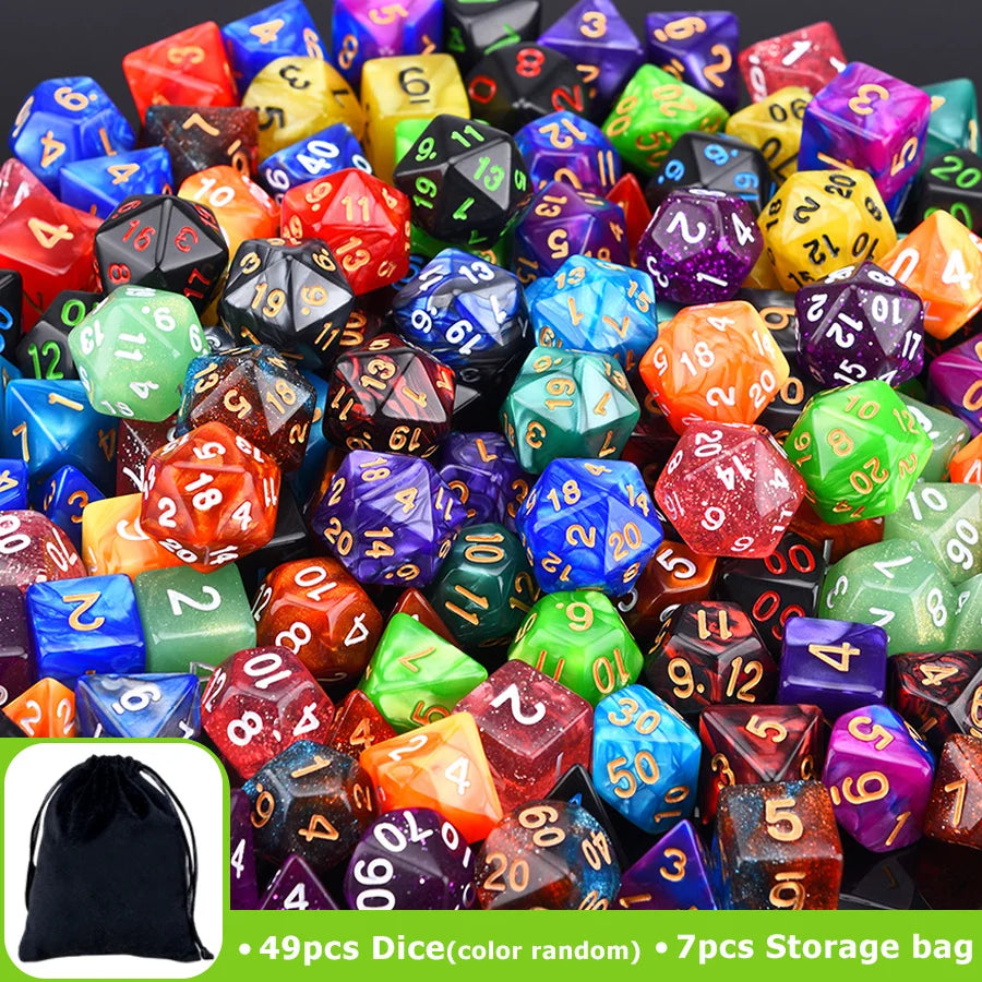 Black RPG Dice Bundle with Storage Bags - 49 Piece