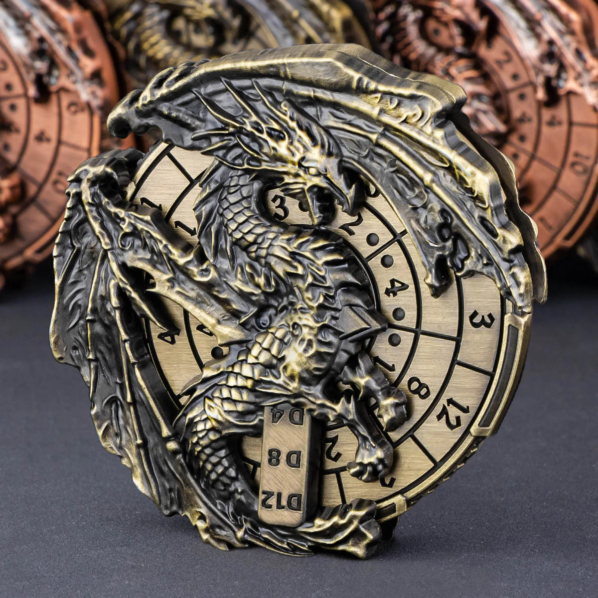 Antique Dragon Metal RPG Dice Set - Design 4