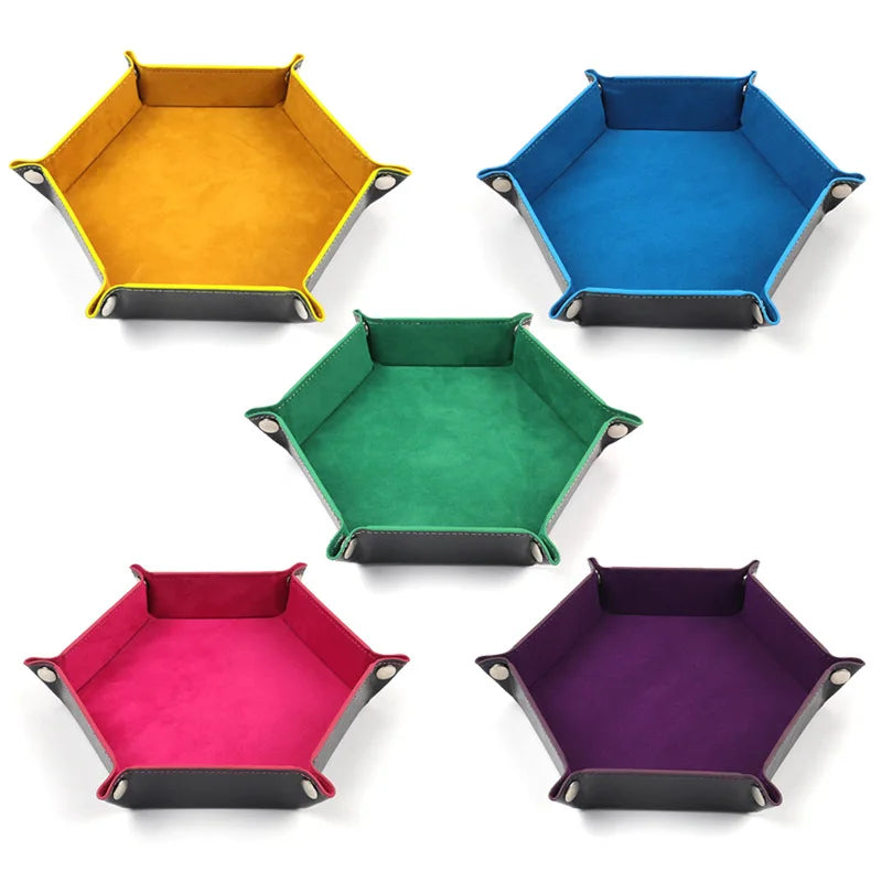 18Colors Foldable Dice Tray PU Leather Flannel Hexagonal Dice Rolling Plate Table Game Office Sundries Key Portable Storage Box