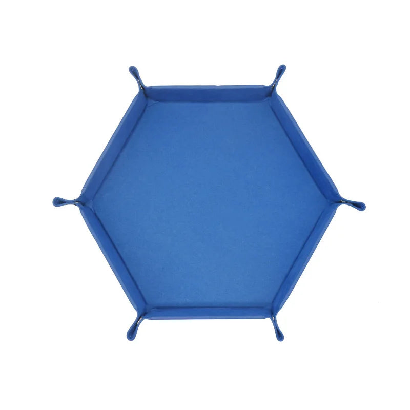 Rolling Folding Hexagon Dice Game Storage Tray PU Leather&Velvet  Mat Holder Double Sided Thick Office Supplies Storage Tools