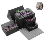 3-in-1 PU Leather Dice Tower & Storage Box with Drawers for Tabletop RPG