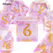 7 Pcs Pink Resin Golden Number Sharp Edge Dice Polyhedral Dice Suitable for Role-Playing RPG    Board Game