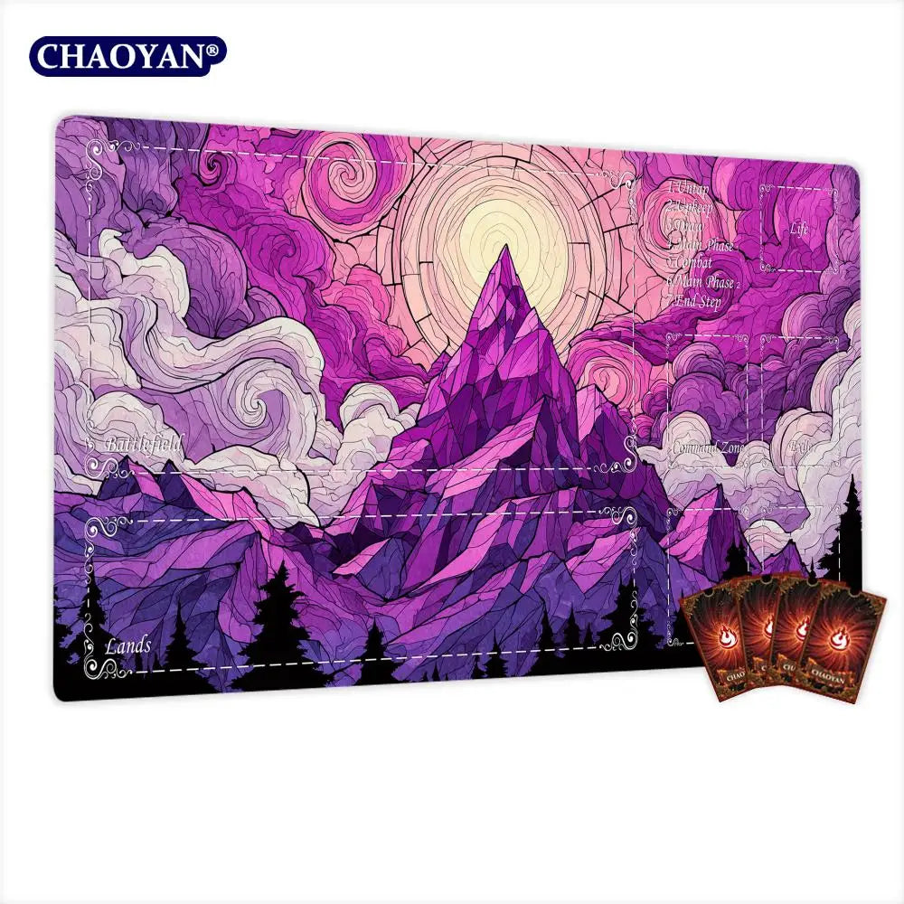 Fantasy Magic Mountain TCG Playmat Magic Card Mat with Stitched Edge Non-Slip Durable Tabletop playmat Board Game Mat for TCG