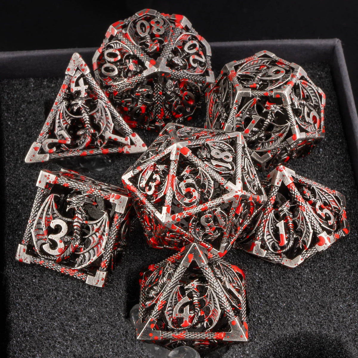 Antique Hollow Metal D6 Dice - 7 Piece - Design 2