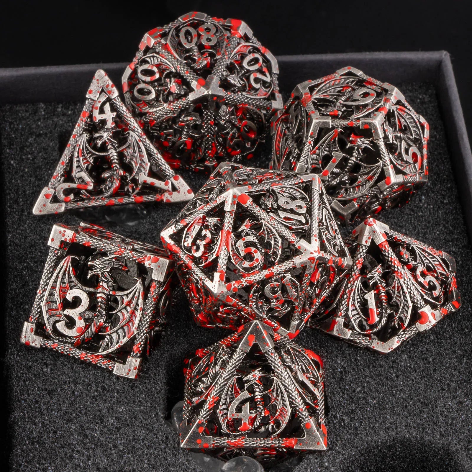 Antique Hollow Metal D6 Dice - 7 Piece - Design 2