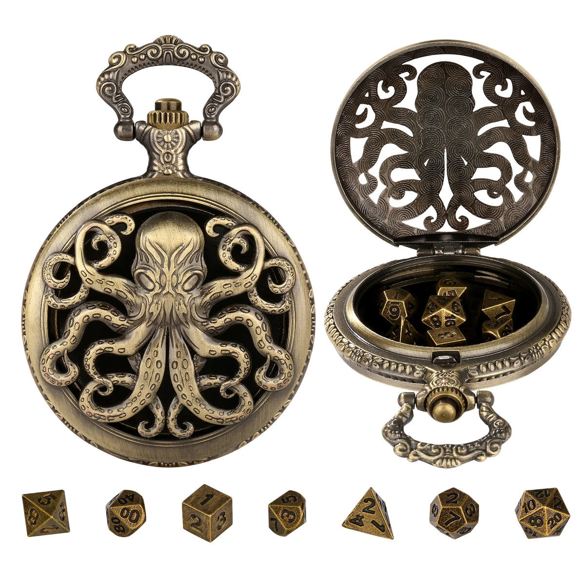Antique Mini Metal RPG Dice Set - 7 Piece - Design 5