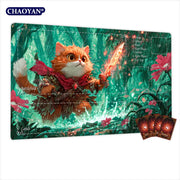 Flame Sword and Orange Cat TCG Playmat Magic Card Battle Mat Non-Slip Durable 35X60CM Commander playmat Board Game Mat for TCG