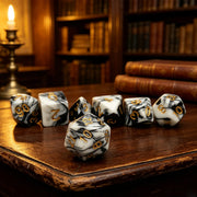 7Pcs Marble Swirl Polyhedral Dice Set with Gold Numbering for DND RPG Tabletop Board Games