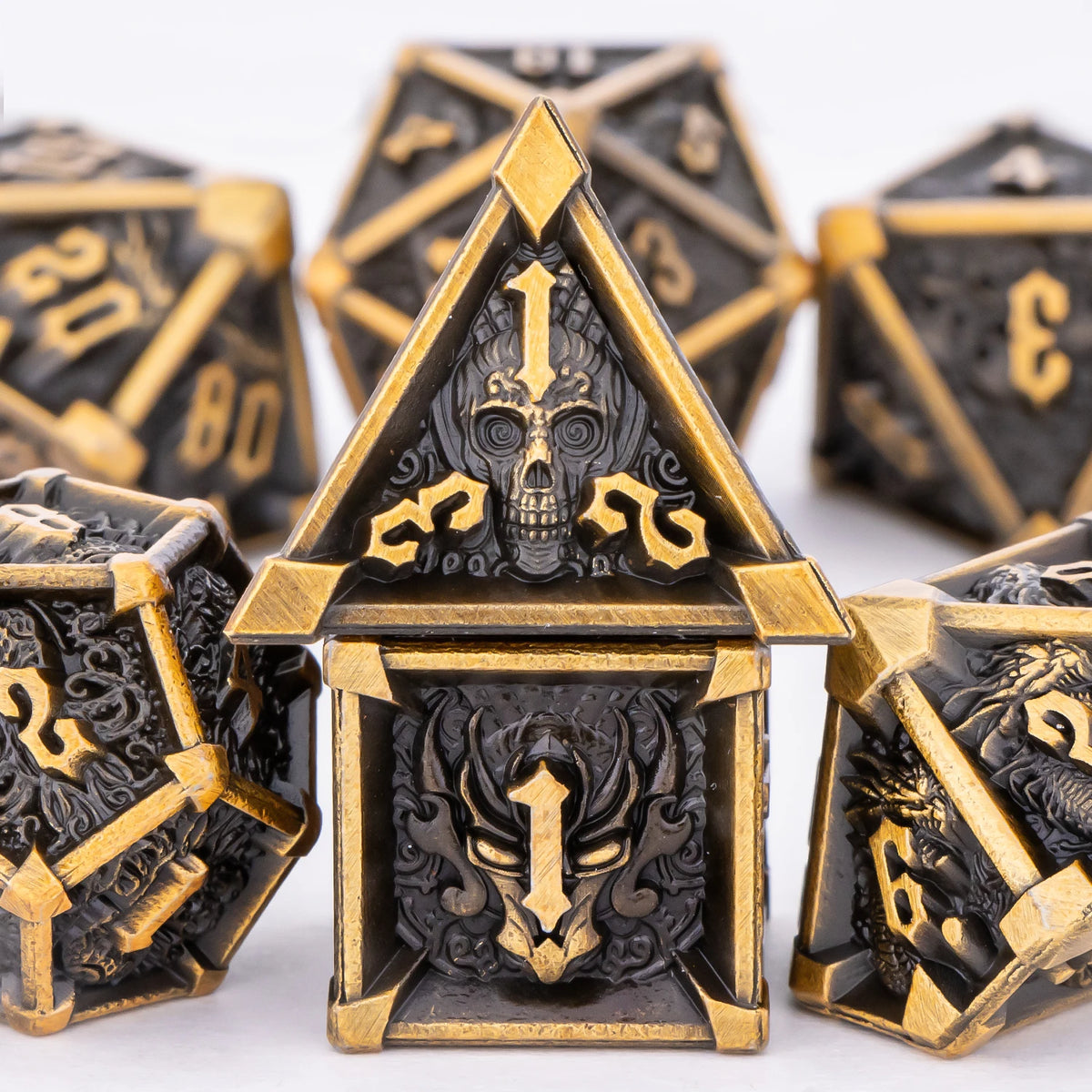 Dragon & Skull Metal RPG Dice Set