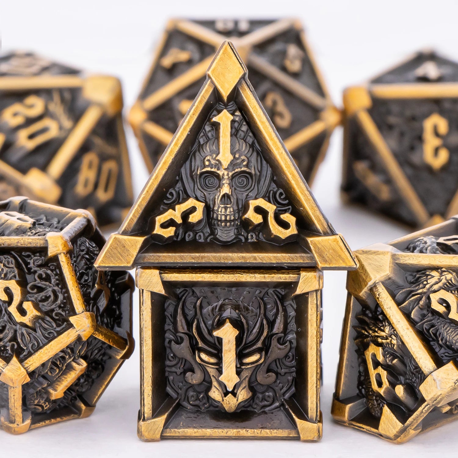 Dragon & Skull Metal RPG Dice Set