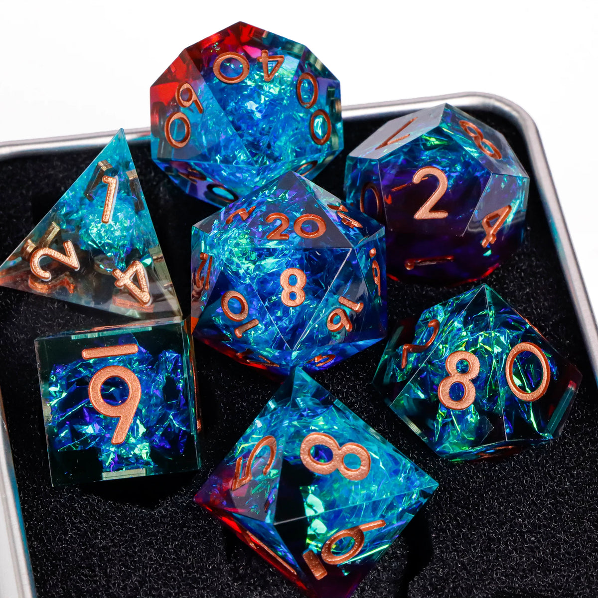 Handmade Sharp-Edge Resin Dice Set – 26 Colours to Choose From