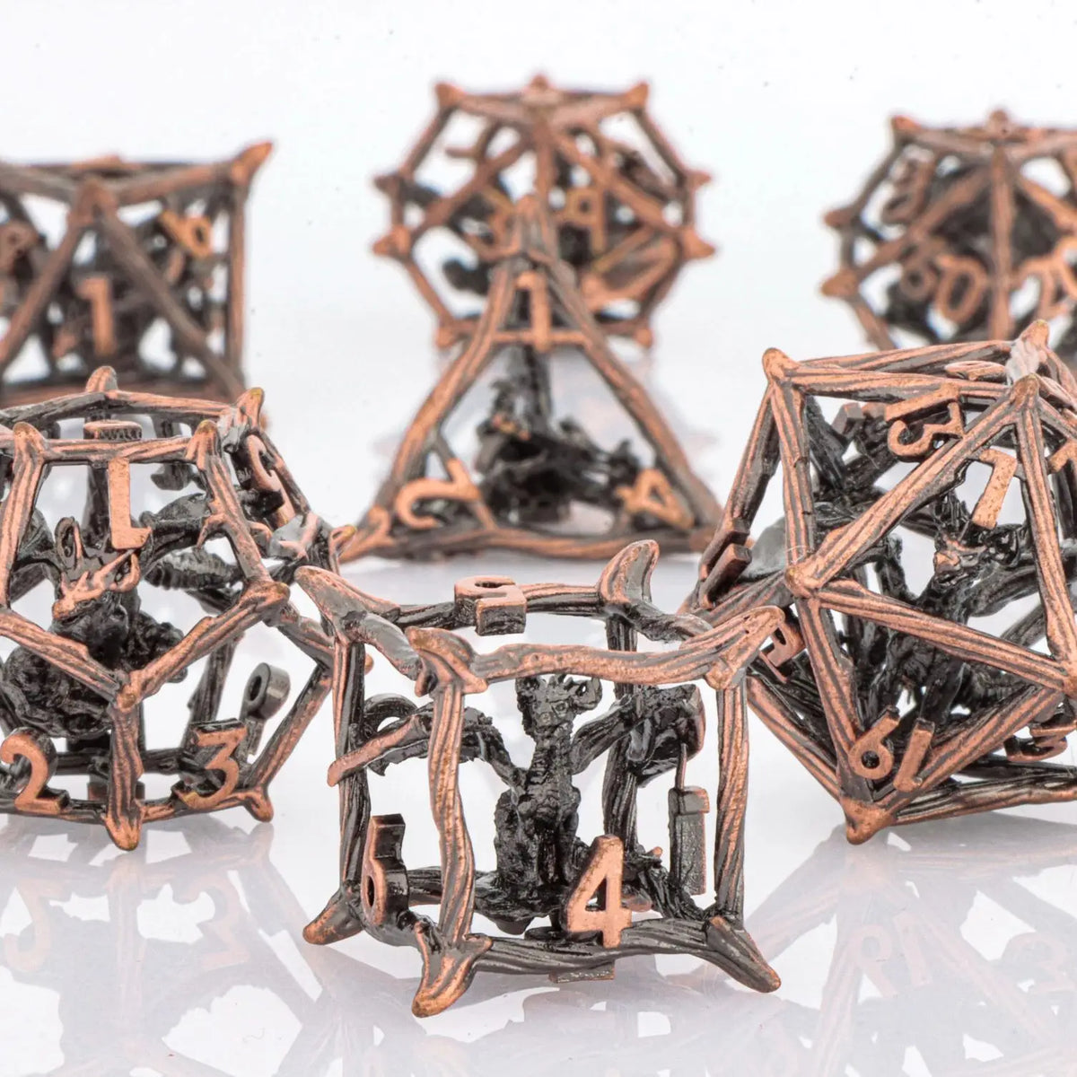 Antique Hollow Metal RPG Dice Set - Design 4
