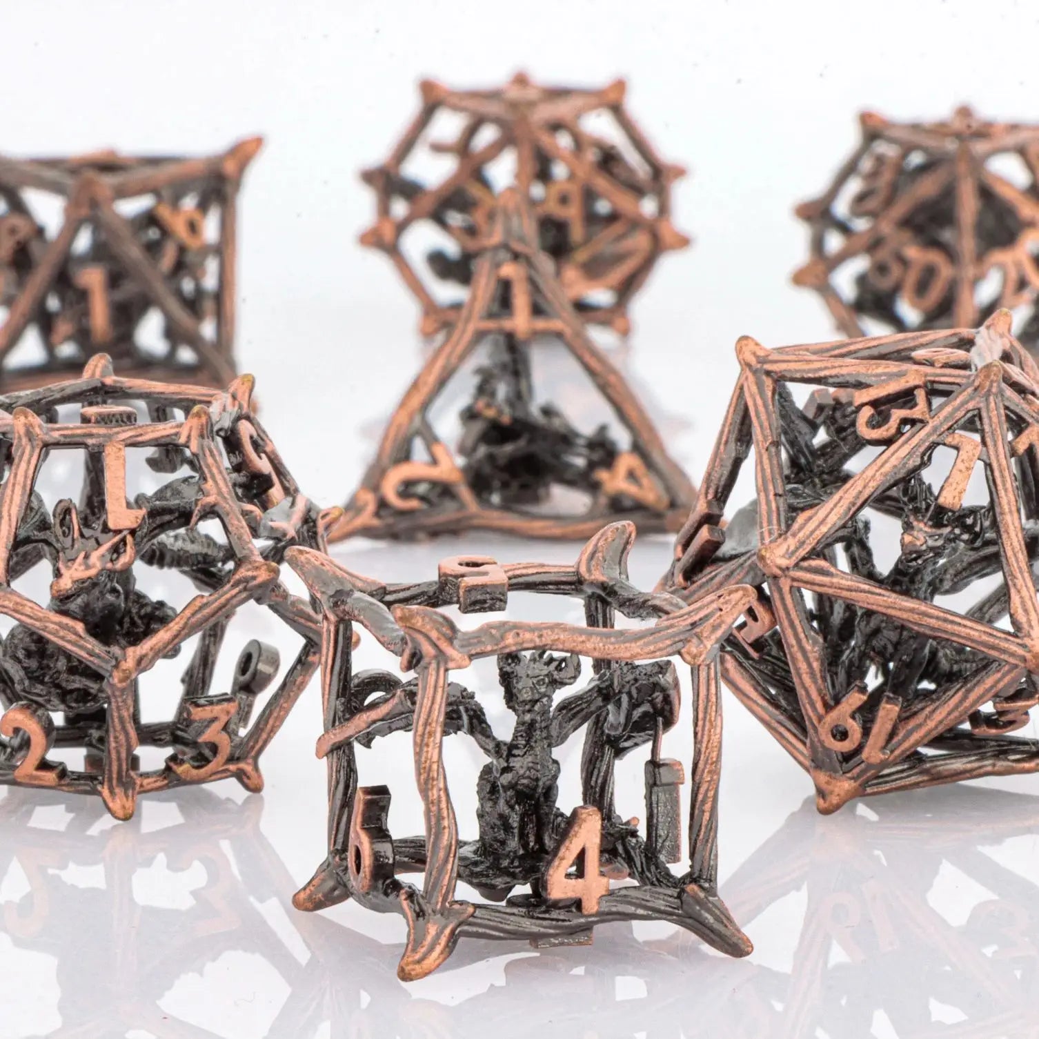 Antique Hollow Metal RPG Dice Set - Design 4