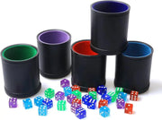 PU Leather Dice Cup Set Round Game Cup with 5 Standard Dice Felt Lining Silent Rolling for Party Board Games