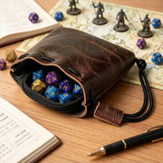 Medieval Leather Drawstring Pouch – Cowhide Dice Bag & Coin Pouch, Small Drawstring Pouch for Board Games, Jewelry, Earphones