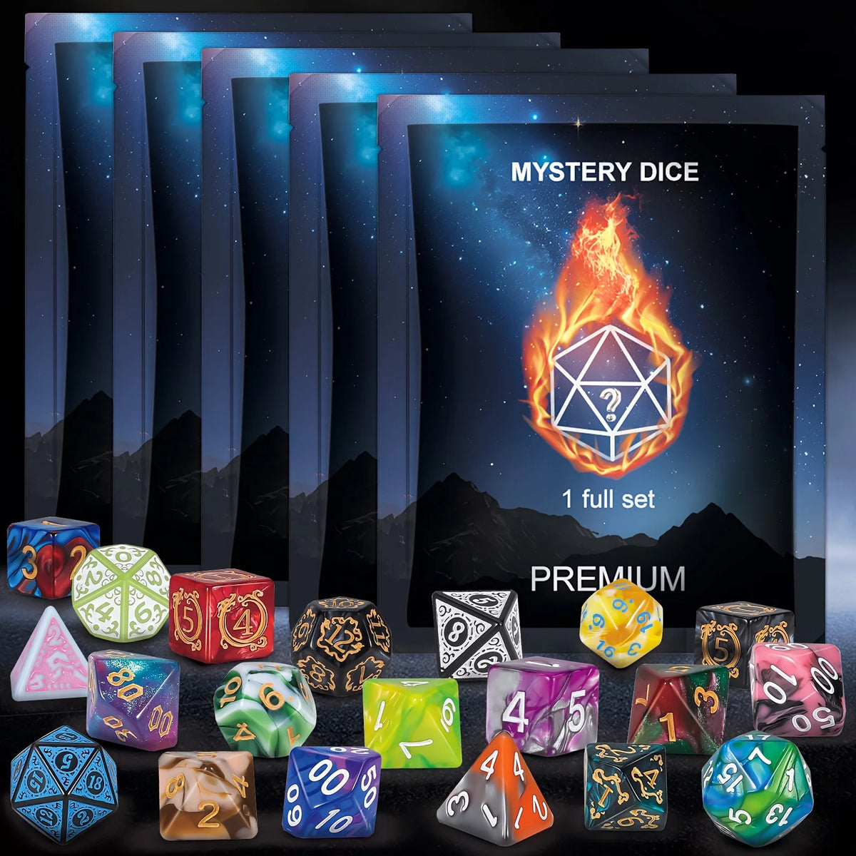 Polyhedral RPG Dice Set with Bag - Variant 3