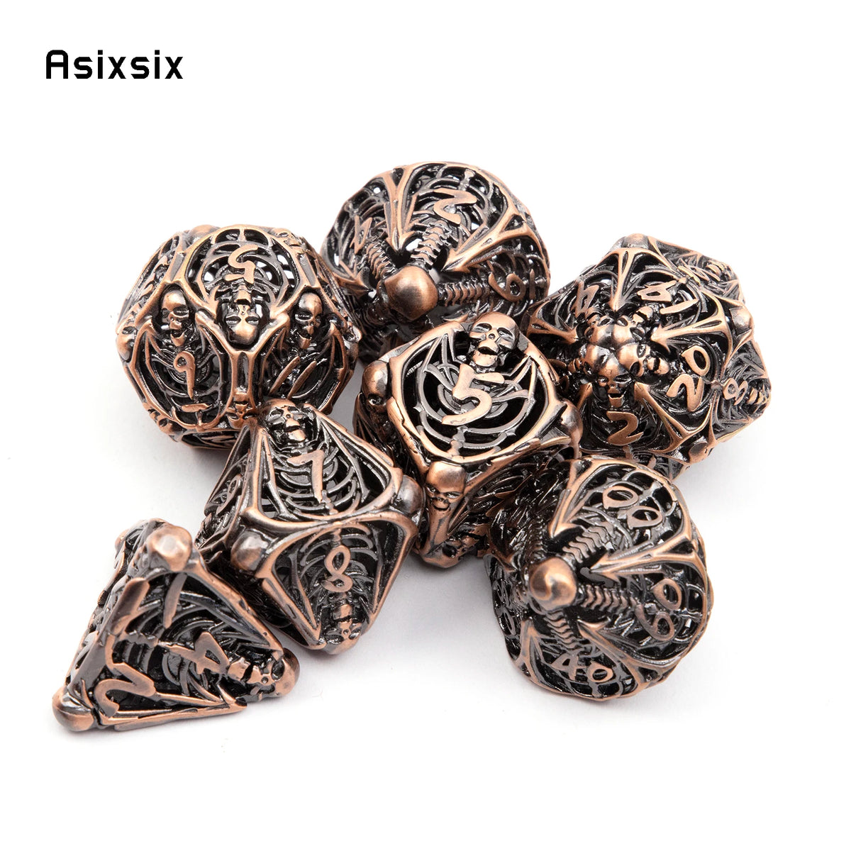 Antique Skull Metal RPG Dice Set - 7 Piece