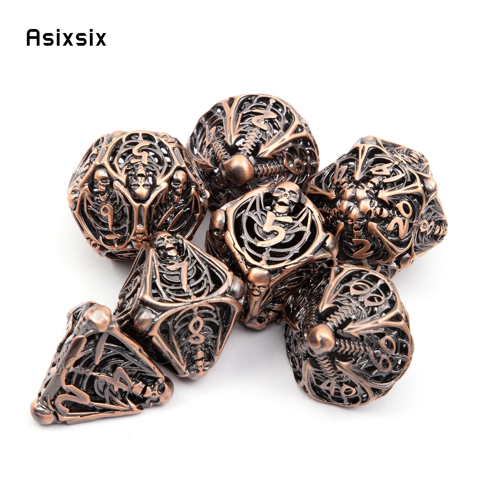 Antique Skull Metal RPG Dice Set - 7 Piece