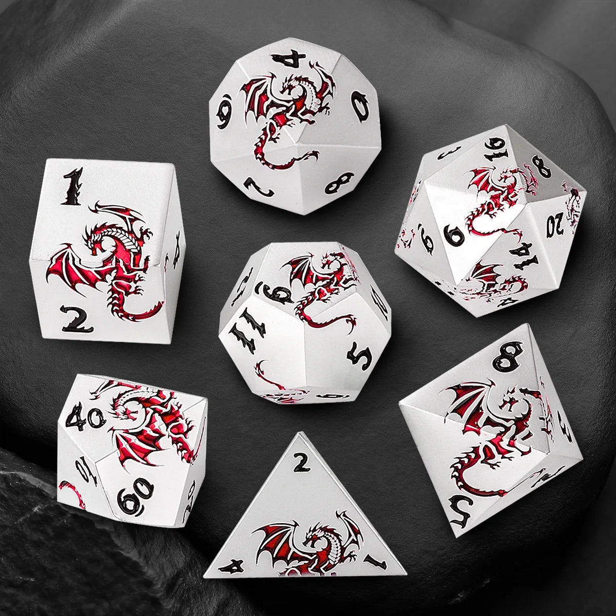 Antique Dragon Metal RPG Dice Set - Design 4