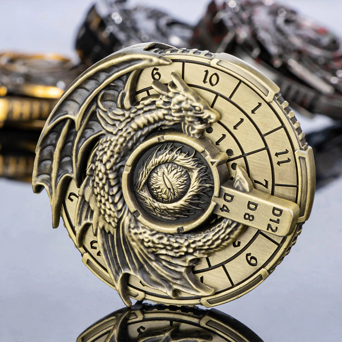 Antique Dragon Metal RPG Dice Set - Design 10
