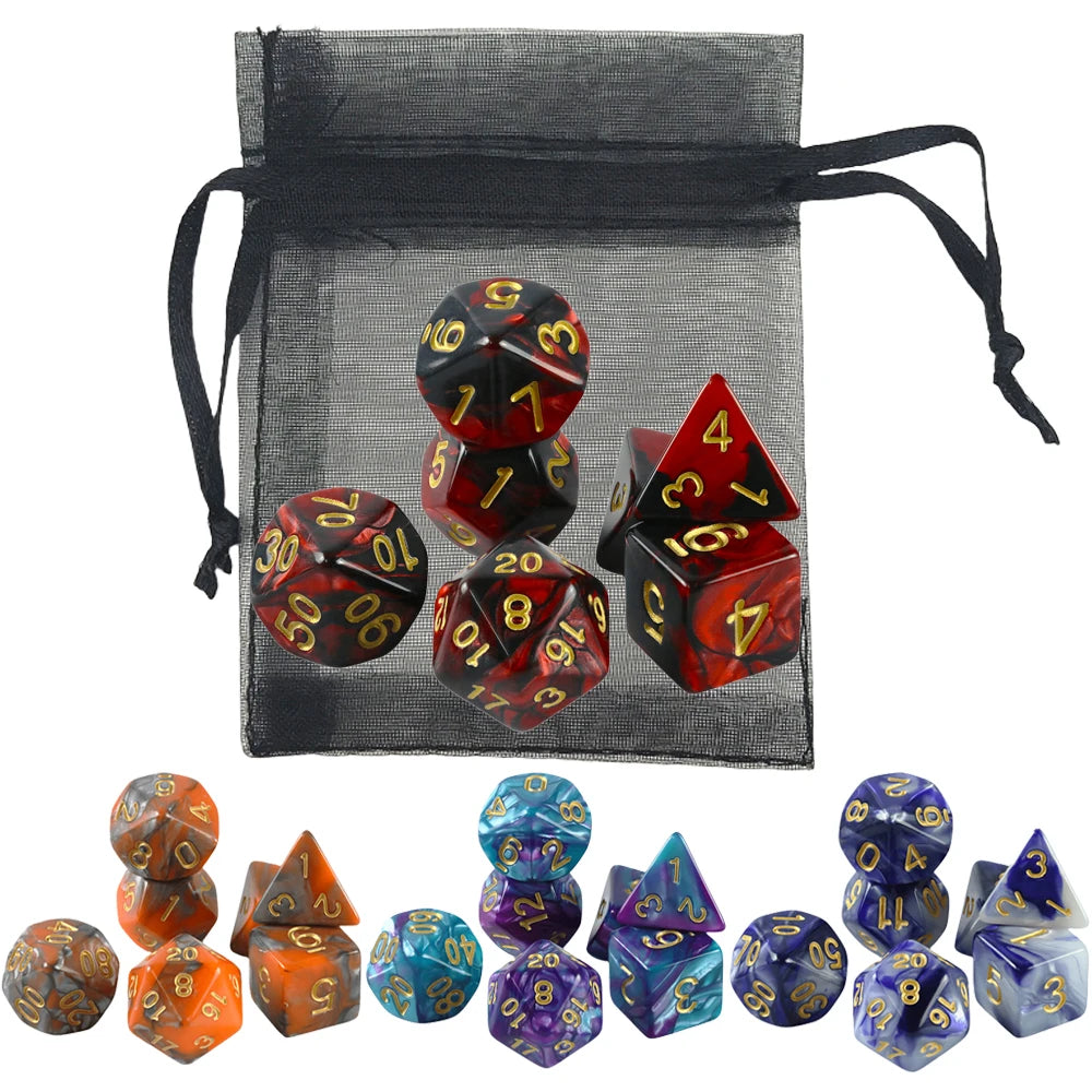 Polyhedral RPG Dice Set - 7 Piece with Bag