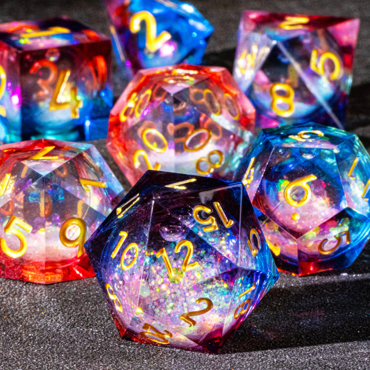 Galaxy Liquid Core Dice Set – Swirling Universe in Every Roll – 24 Colours to Choose From
