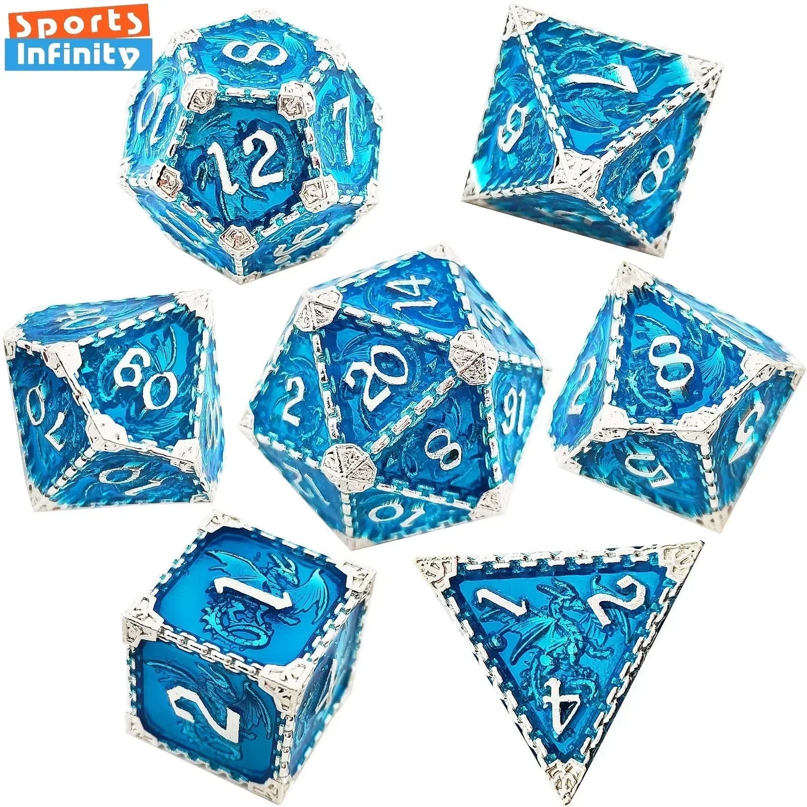 Antique Metal RPG Dice Set - Design 11