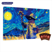 Van Gogh Style Cute Wizard TCG Playmat Magic Card Mat Stitched Edge Non-Slip Durable Tabletop Playmat Board Game Mat for TCG