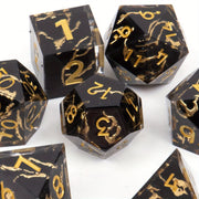 7 Pcs Black Golden Stripe Resin Golden Number Sharp Edge Dice Polyhedral Dice Suitable for Role-Playing RPG Board Game
