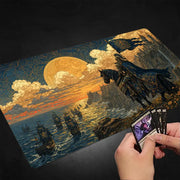 Retro Aesthetic Knight TCG Playmat Magic Card Mat with Stitched Edge Non-Slip Durable Tabletop Playmat Board Game Mat for TCG