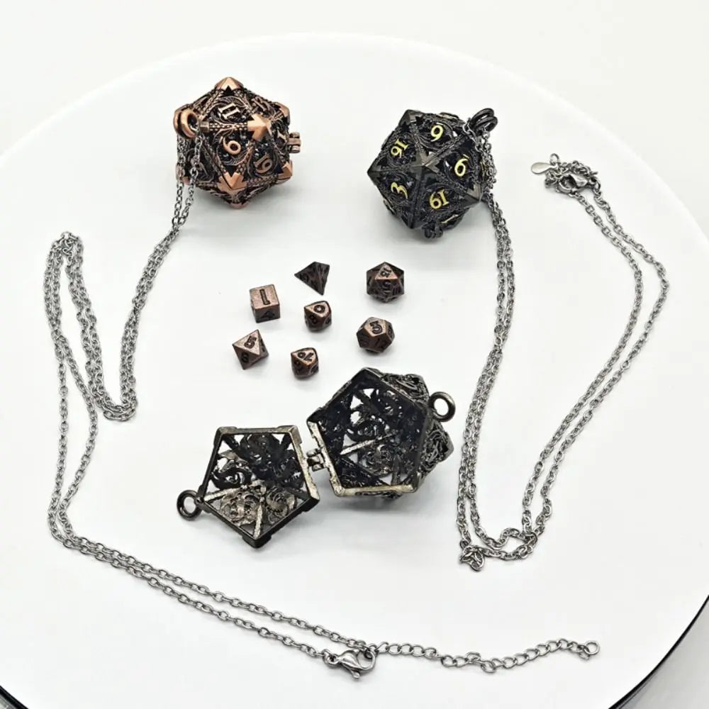 Antique Hollow Metal RPG Dice Set - 7 Piece - Design 3