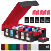 Leather Trading Card Storage Box 5 Rows Magnetic Closure Game Cards Box With Viewing Windows Card and Note Storage Supplies