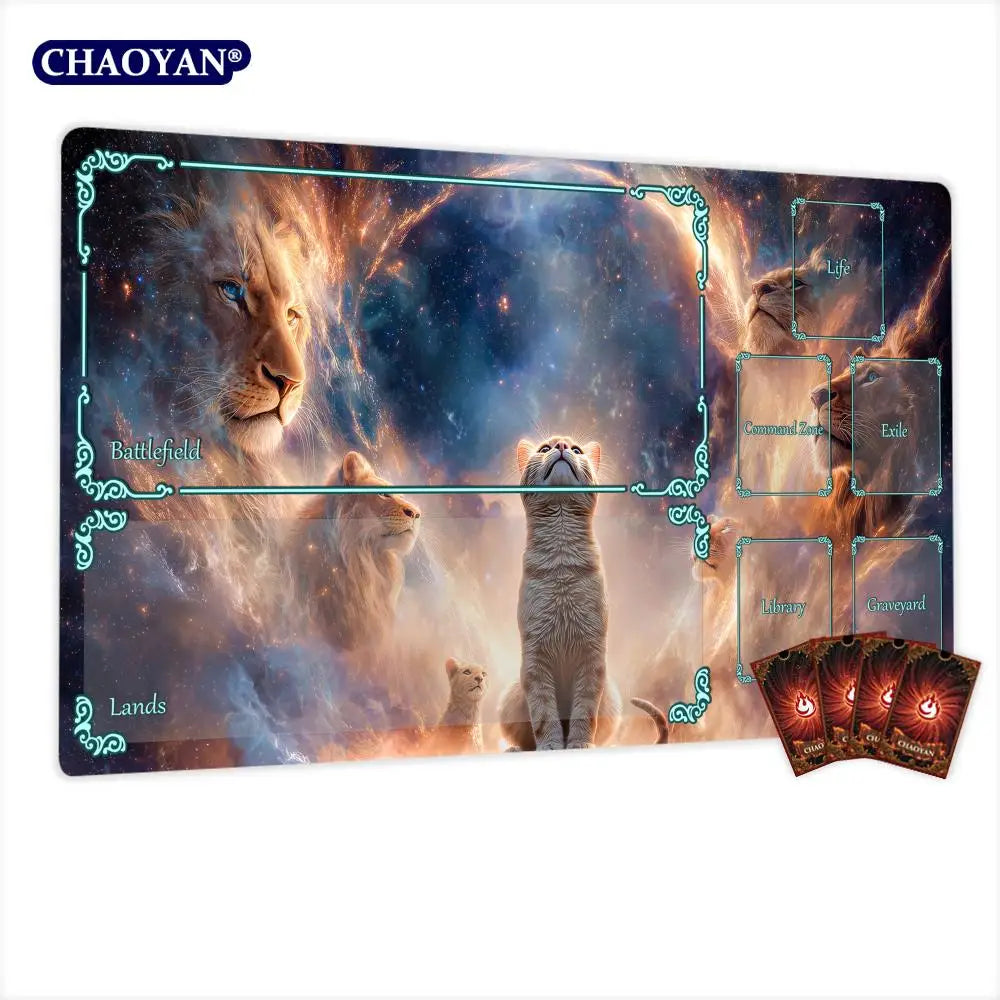 Starry Sky Lion and Cat TCG Playmat Magic Card Battle Mat Non-Slip Durable 35X60CM Commander playmat Board Game Mat for TCG