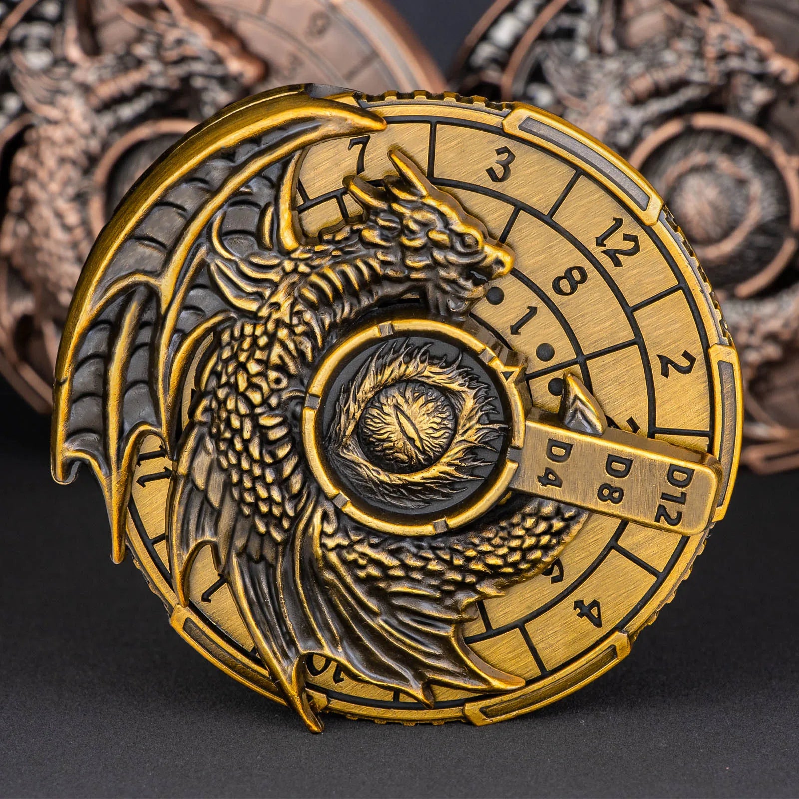 Gold Dragon Metal RPG Dice Set - Design 4