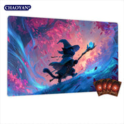Van Gogh Style Cute Wizard TCG Playmat Magic Card Mat Stitched Edge Non-Slip Durable Tabletop Playmat Board Game Mat for TCG