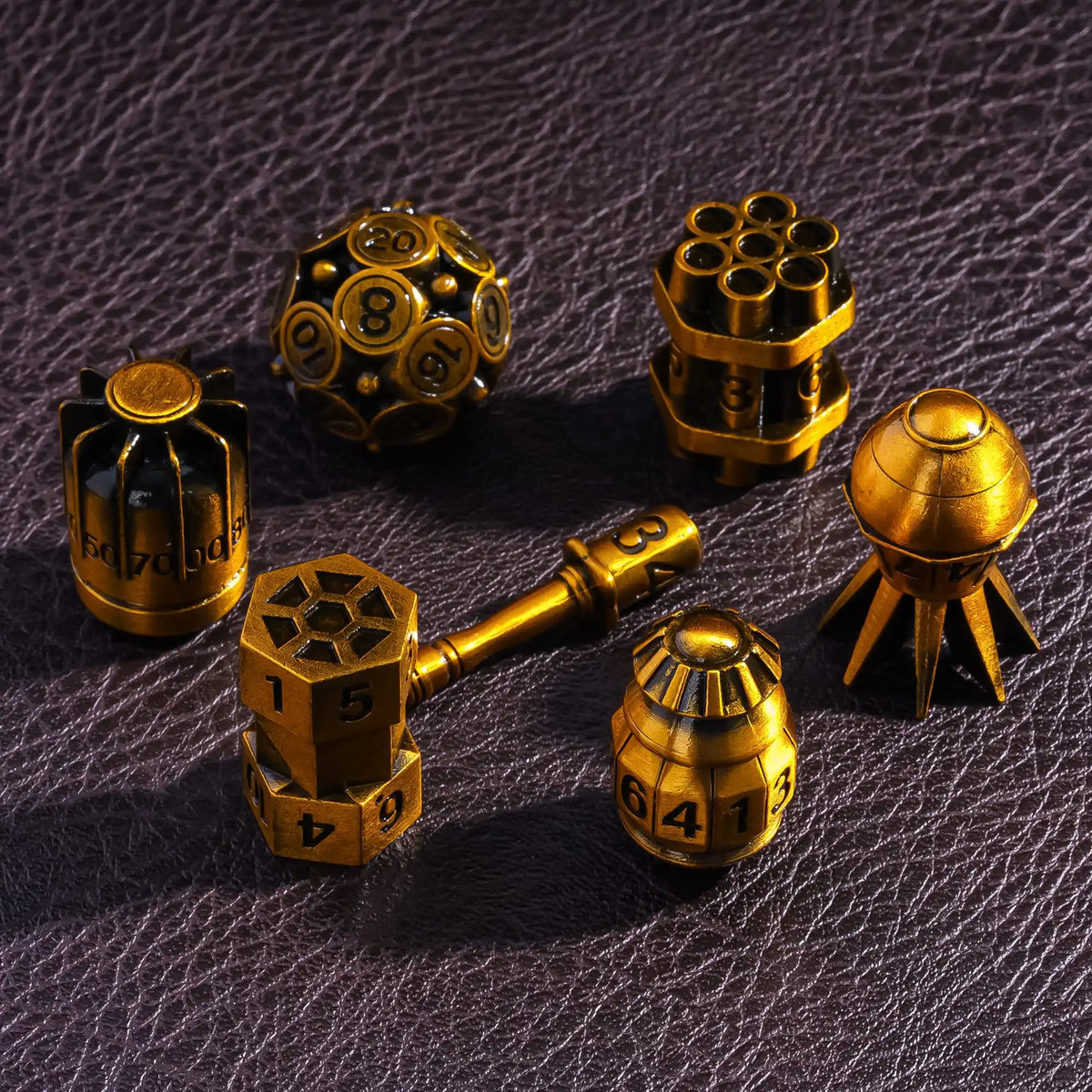 Antique Metal RPG Dice Set - Design 7