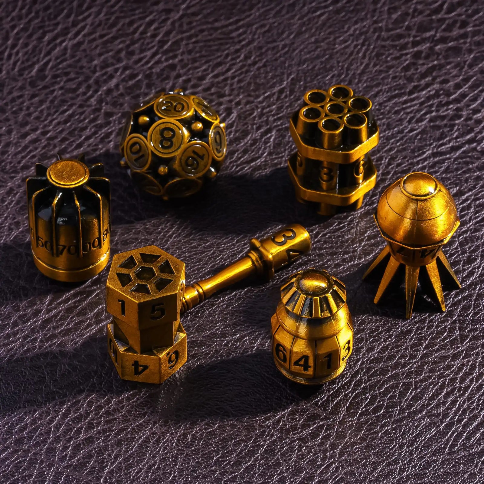 Antique Metal RPG Dice Set - Design 7